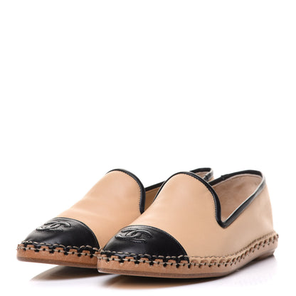 Chanel Lambskin Chain CC Mocassin Loafer Espadrilles 35.5 Beige Black 3 of 10