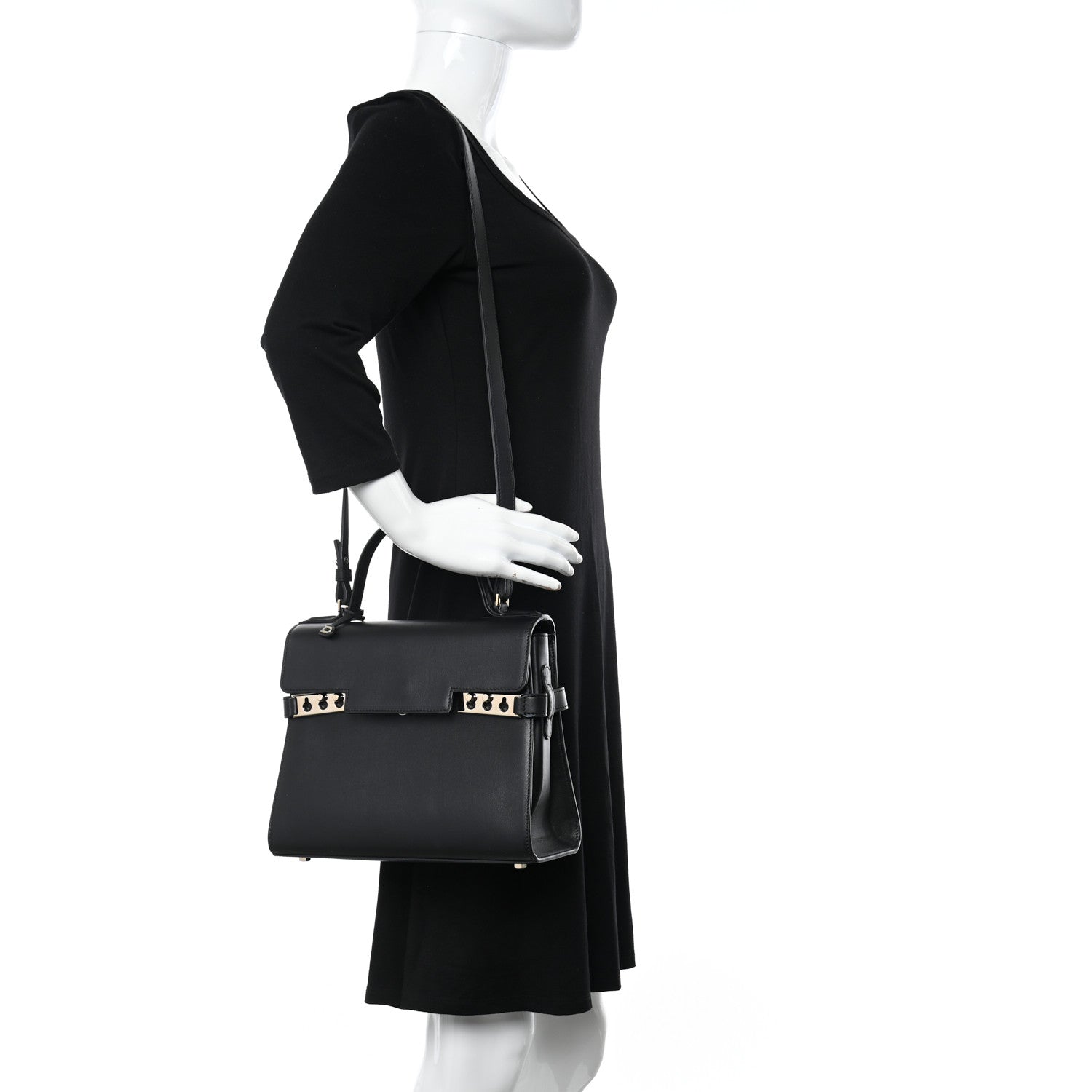 Delvaux Calfskin MM Tempete Satchel Black 2 of 11