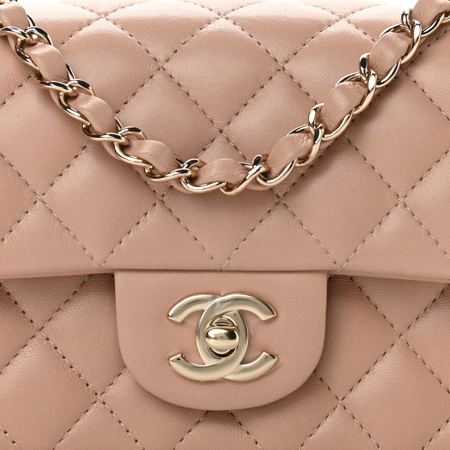 Lambskin Quilted Mini Rectangular Flap Beige