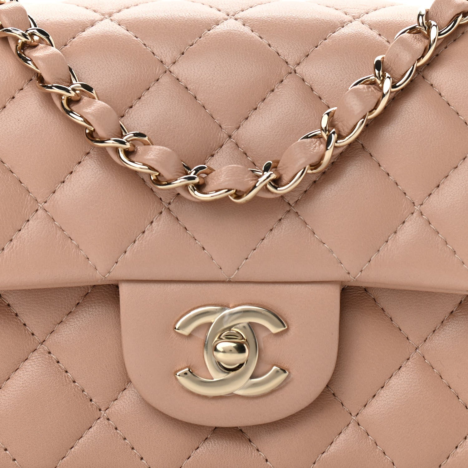 Chanel Lambskin Quilted Mini Rectangular Flap Beige 8 of 11