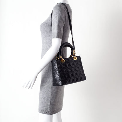 Christian Dior Lambskin Cannage Medium Lady Dior Black 2 of 11