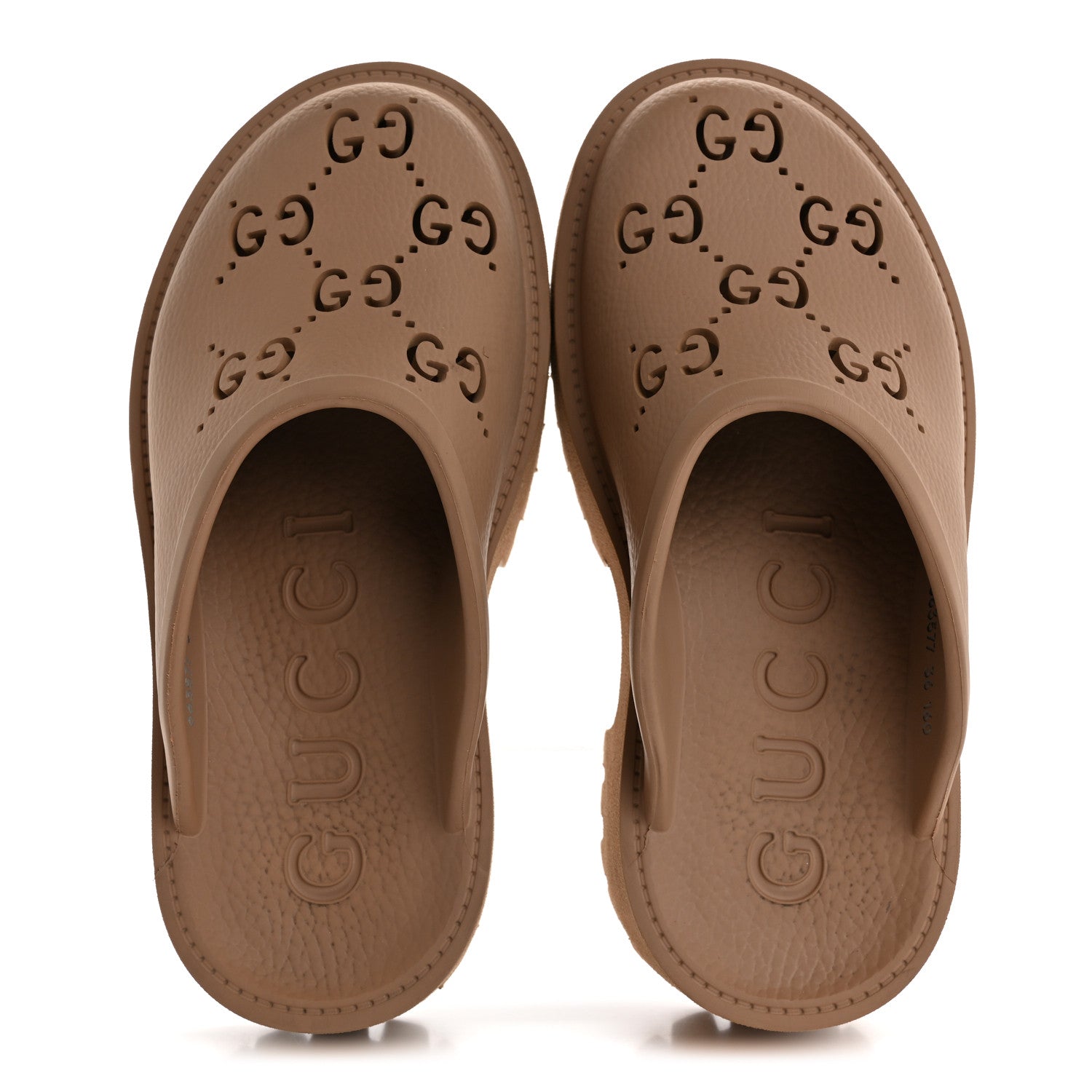 Gucci Rubber GG Monogram Perforated Elea Platform 55mm Lug Sole Sandals 36 Vintage Camel 2 of 13