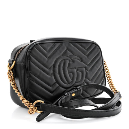 Gucci Calfskin Matelasse Small GG Marmont Chain Shoulder Bag Black 3 of 14