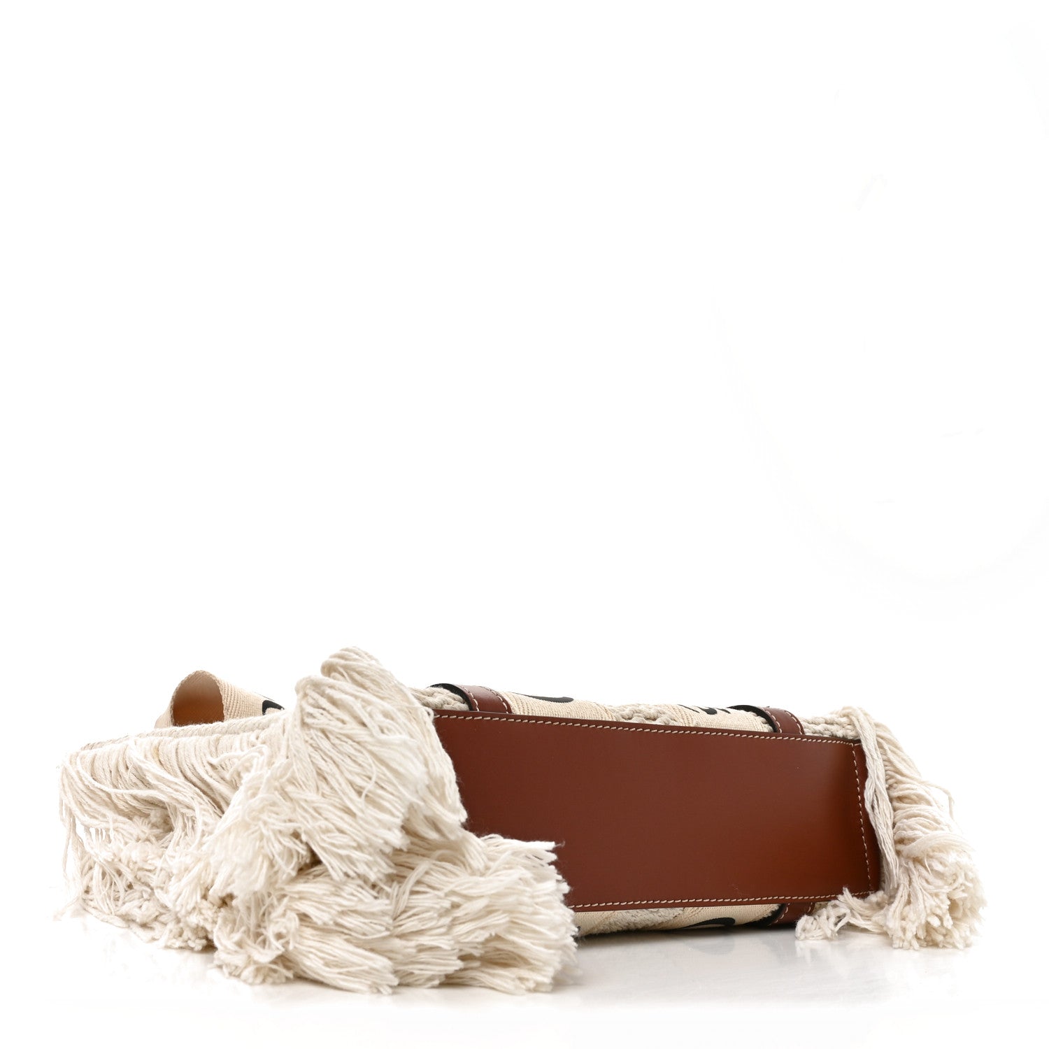 Chloe Cotton Calfskin Small Woody Ribbon Fringe Tote White Brown 4 of 10