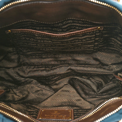 Prada Tessuto Nylon Soft Calfskin Shopping Satchel Blue 5 of 9