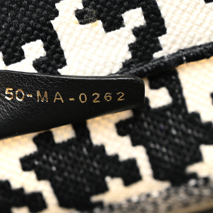 Christian Dior Canvas Houndstooth Embroidered Small Book Tote Black White 7 of 12