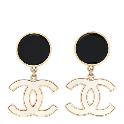 Chanel Enamel CC Drop Earrings Black White 1 of 6