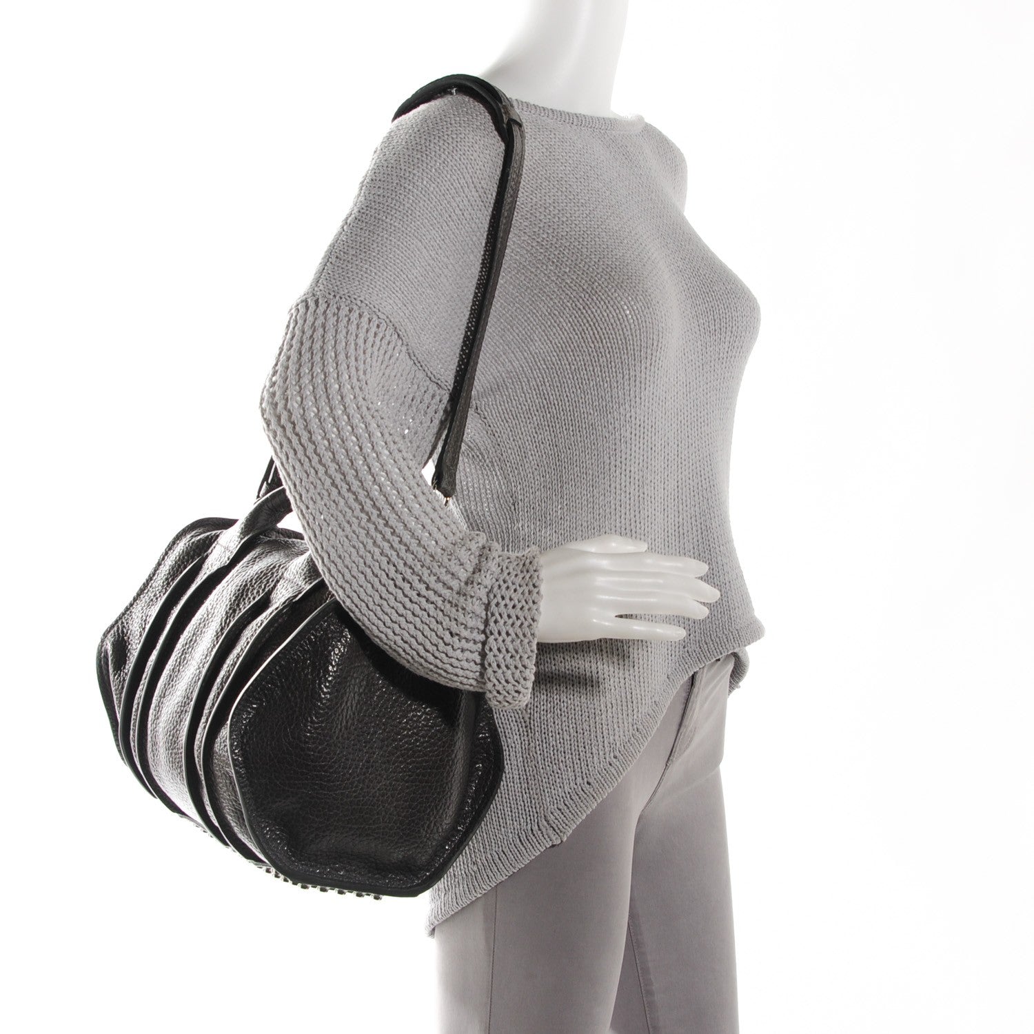 Alexander Wang Pebbled Lambskin Inside Out Rocco Gunpowder 2 of 10