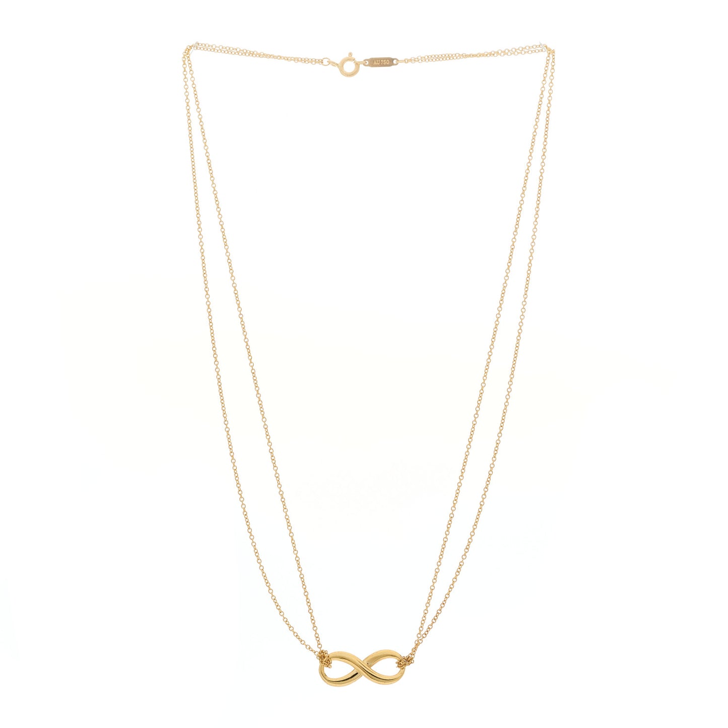 18K Yellow Gold Infinity Double Chain Pendant Necklace
