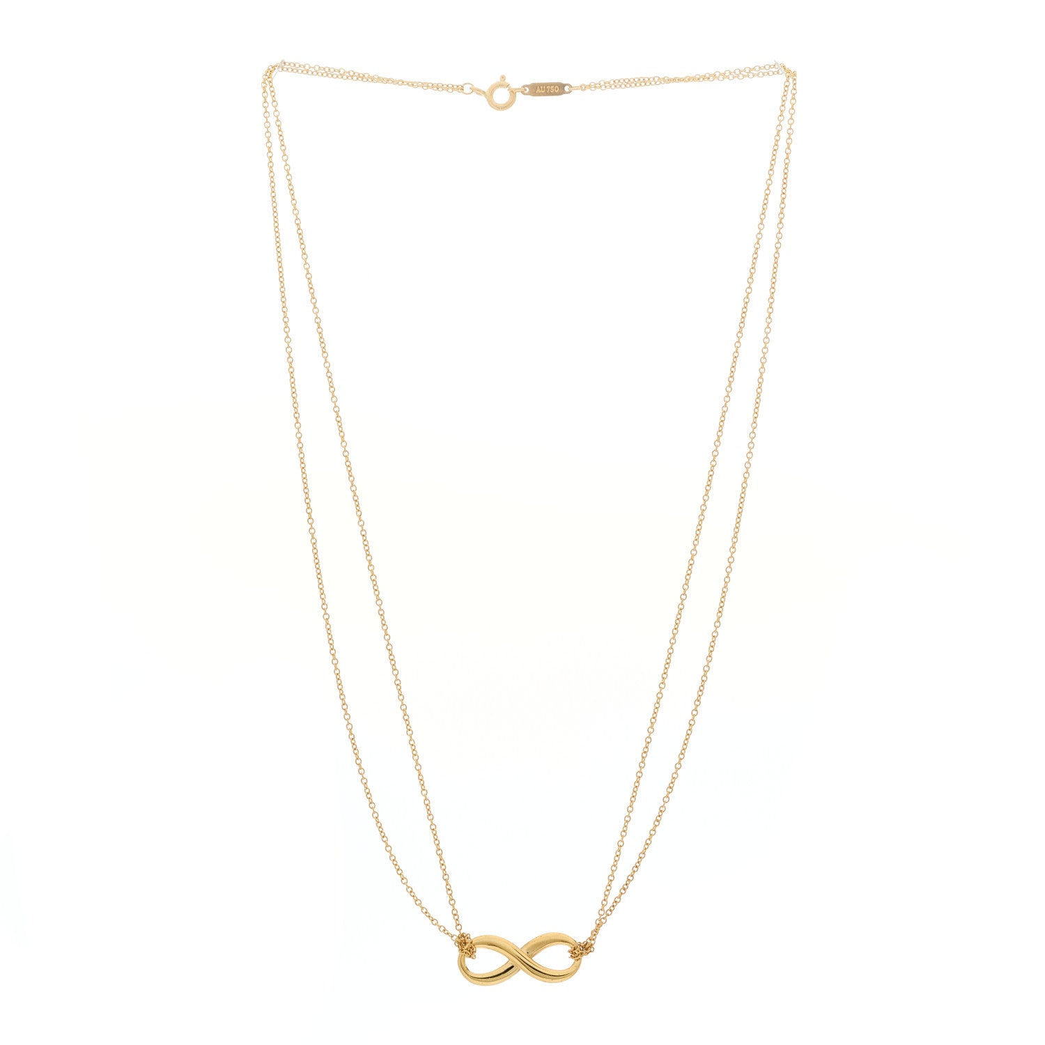 Tiffany 18K Yellow Gold Infinity Double Chain Pendant Necklace 3 of 5