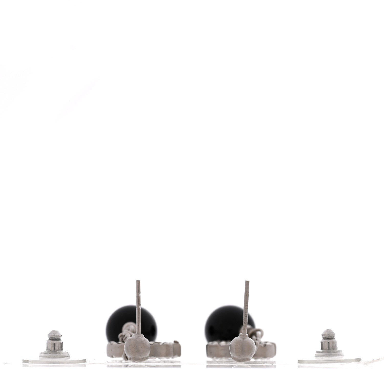 Chanel Crystal CC Bead Drop Earrings Silver Black 3 of 5