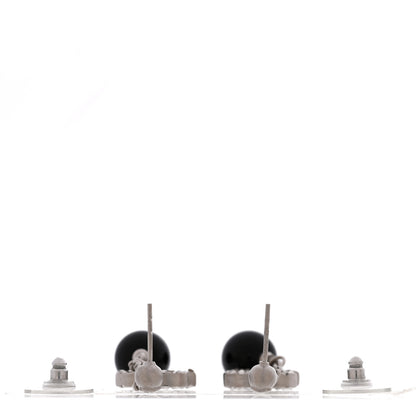 Chanel Crystal CC Bead Drop Earrings Silver Black 3 of 5