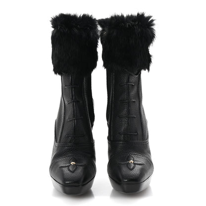 Louis Vuitton Grained Calfskin Fur Platform Ankle Boots 37.5 Black 3 of 9