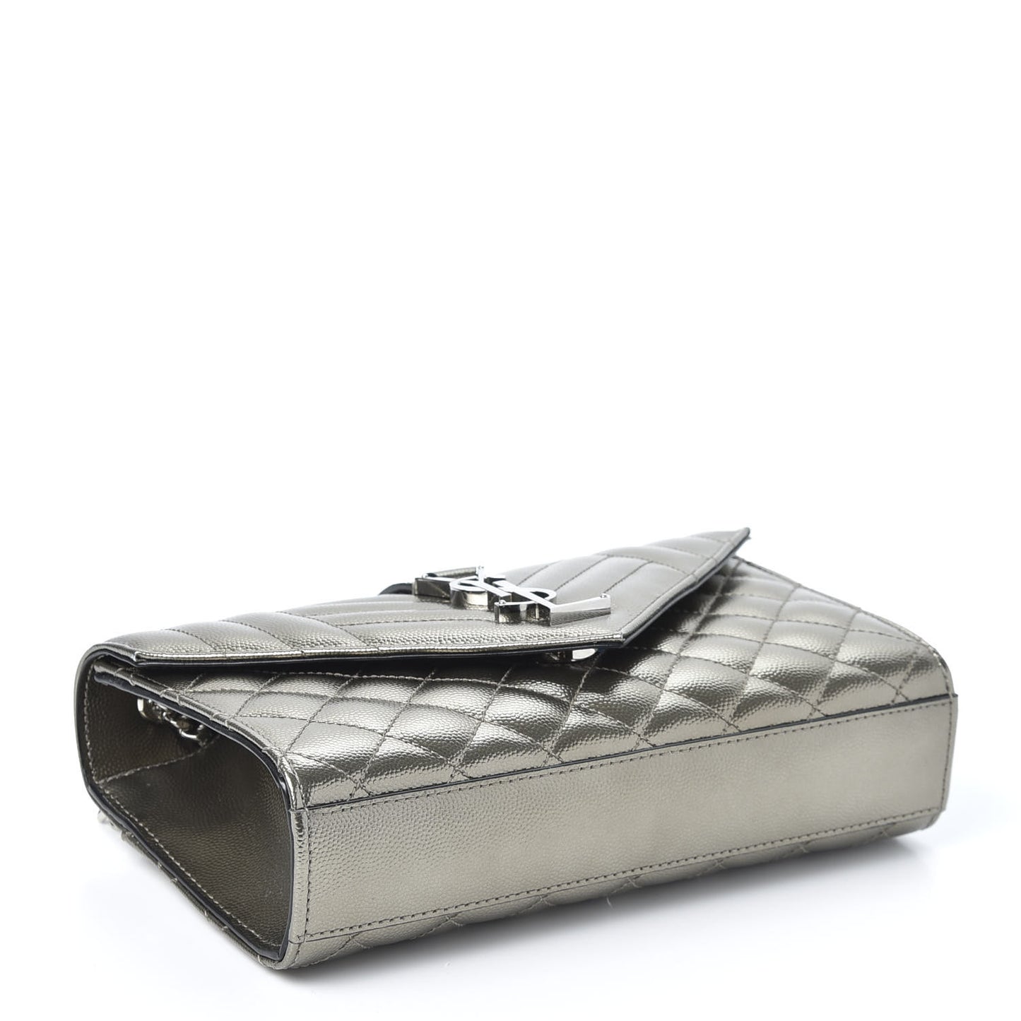 Metallic Grain De Poudre Textured Mixed Matelasse Triquilt Small Monogram Satchel Piombo