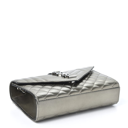Saint Laurent Metallic Grain De Poudre Textured Mixed Matelasse Triquilt Small Monogram Satchel Piombo 3 of 8