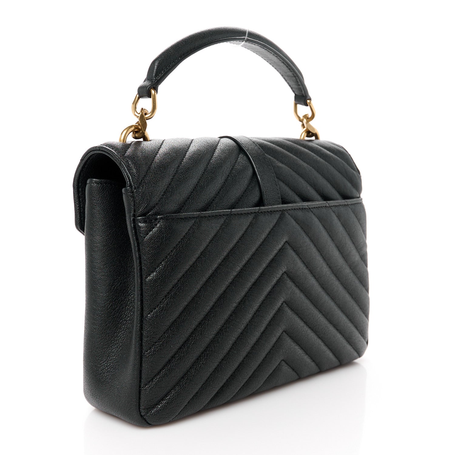 Saint Laurent Sheepskin Matelasse Chevron Monogram Medium College Bag Black 3 of 13