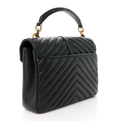 Saint Laurent Sheepskin Matelasse Chevron Monogram Medium College Bag Black 3 of 13