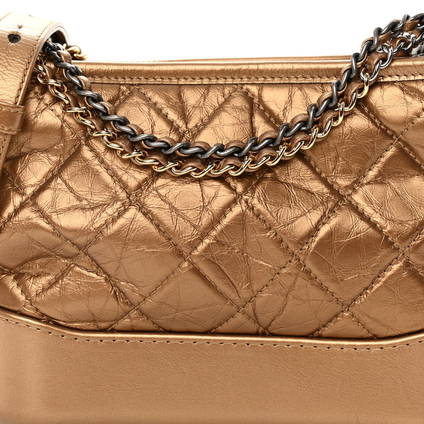 Metallic Aged Calfskin Quilted Small Gabrielle Hobo Bronze