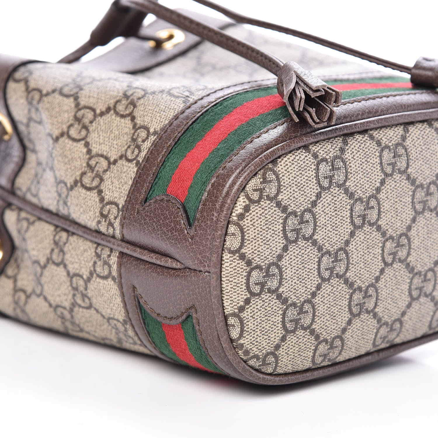 Gucci GG Supreme Monogram Web Mini Ophidia Bucket Bag Brown 8 of 9