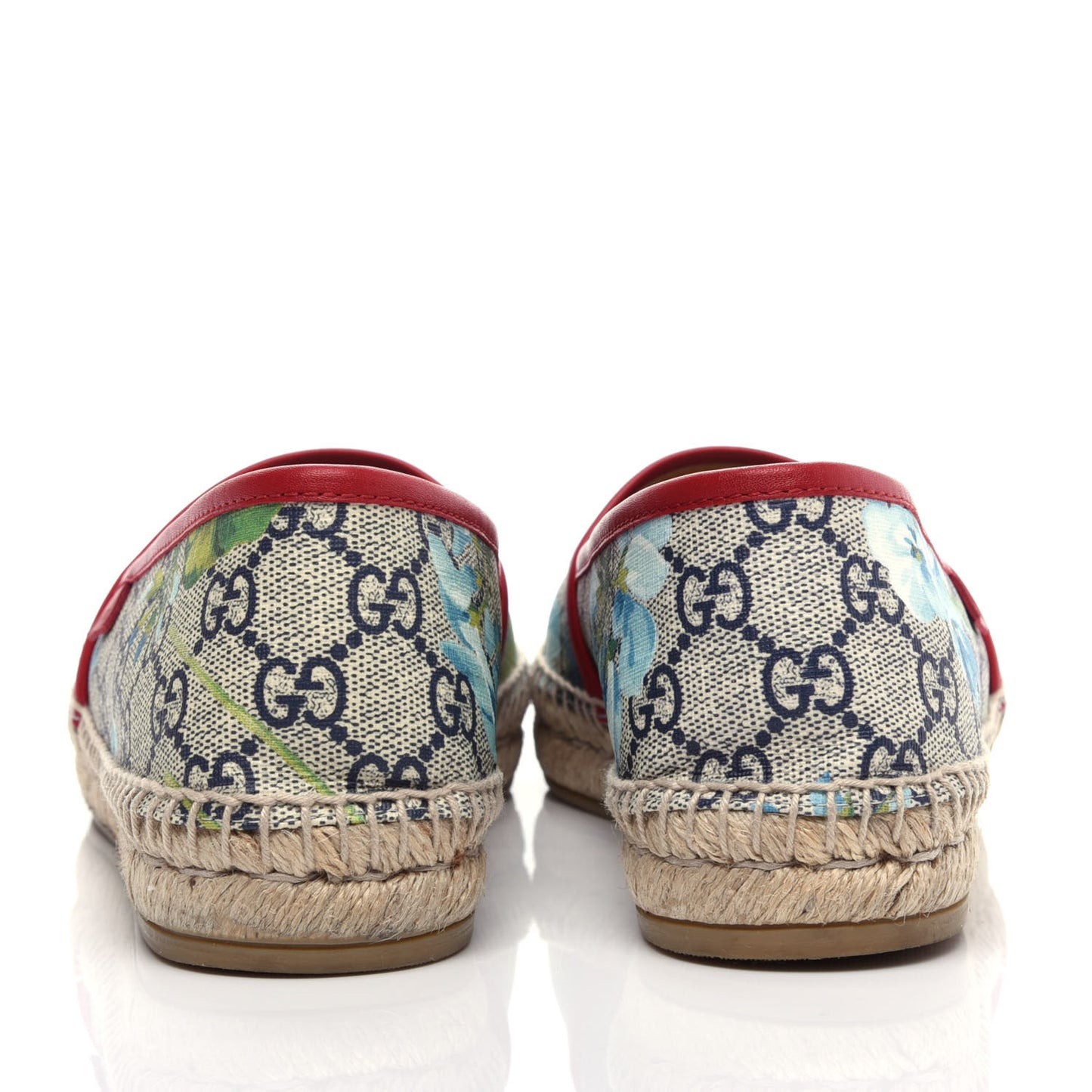 GG Supreme Monogram Blooms Espadrilles 37.5 Beige Blue Navy Hibiscus Red