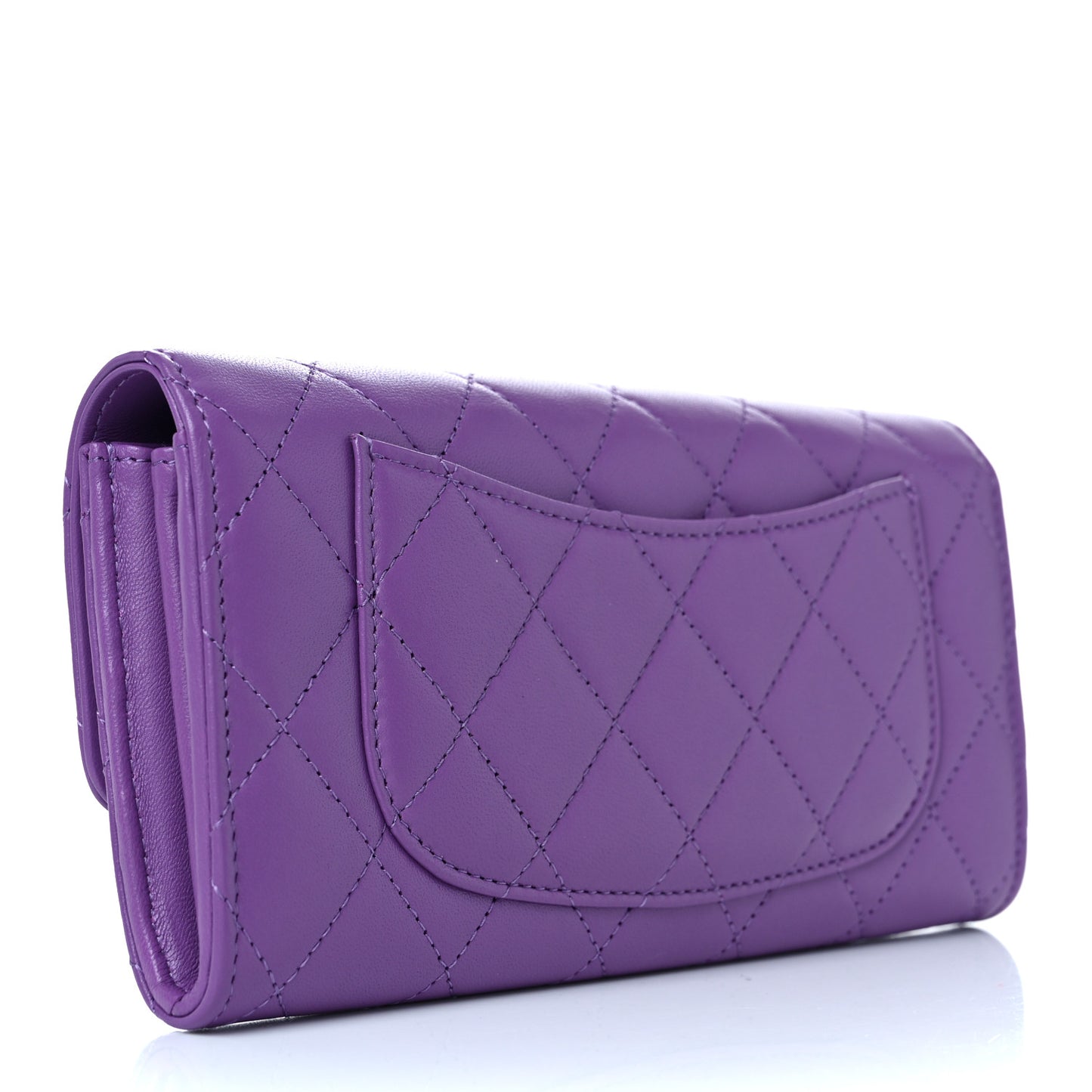 Lambskin Quilted Large Gusset Flap Wallet Purple