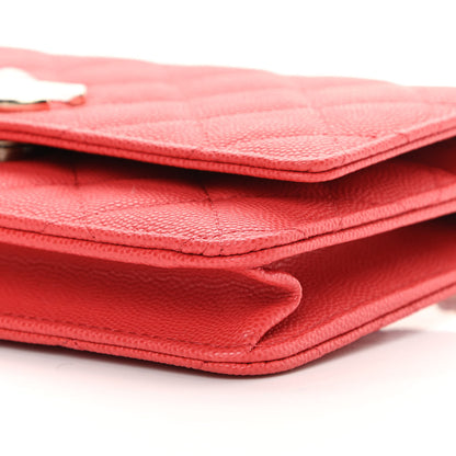 Chanel Caviar Quilted Striated CC Wallet On Chain WOC Red 11 of 12