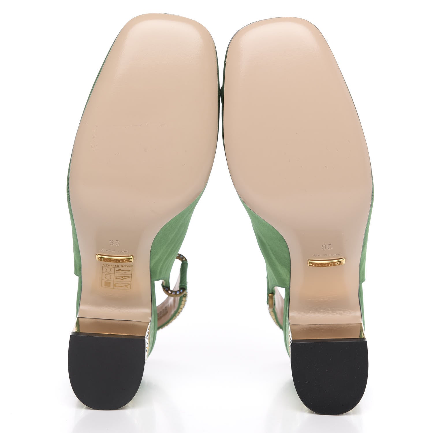 Gucci Moire Fabric Crystal Square G Madelyn Slingbacks 36 New Shamarock 5 of 10