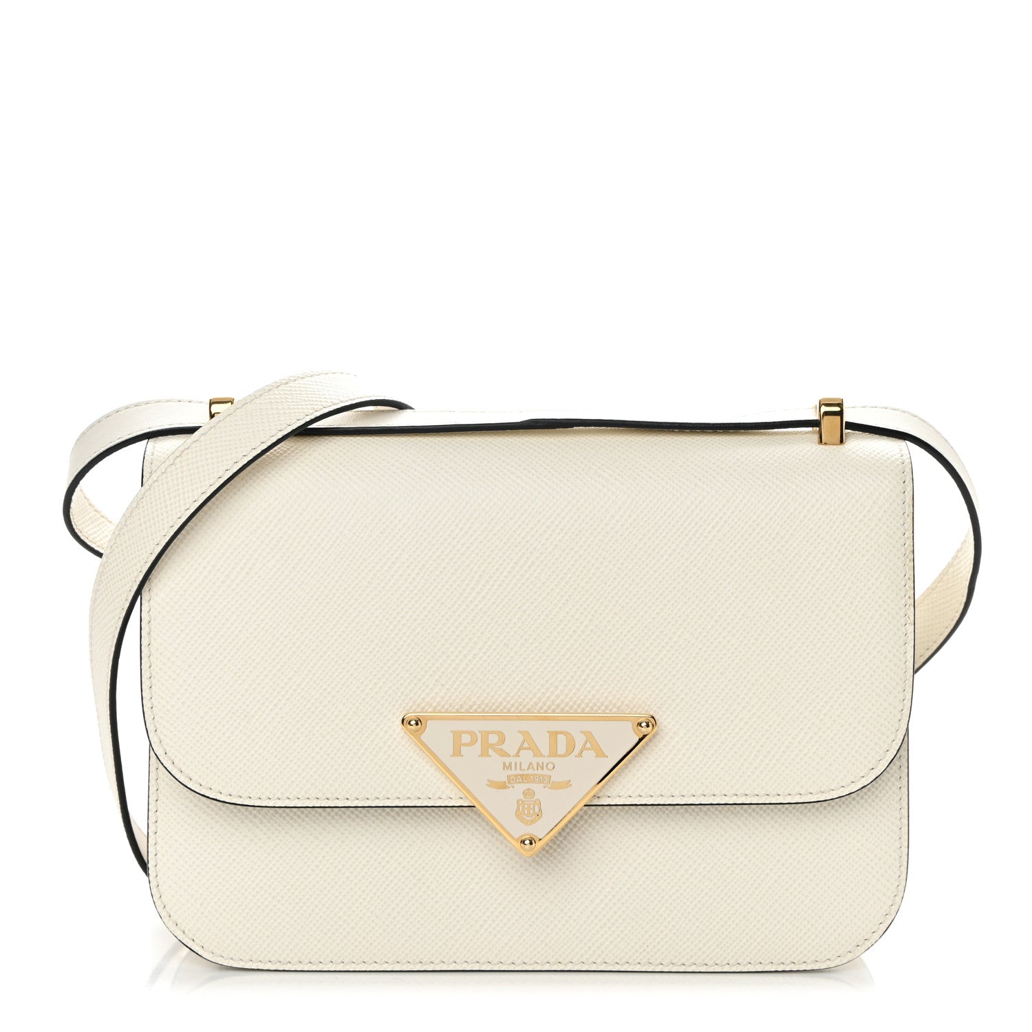Prada Saffiano Cuir Triangle Embleme Flap Shoulder Bag White 1 of 12