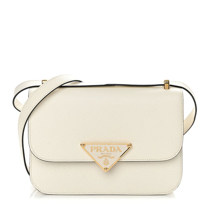 Prada Saffiano Cuir Triangle Embleme Flap Shoulder Bag White 1 of 12
