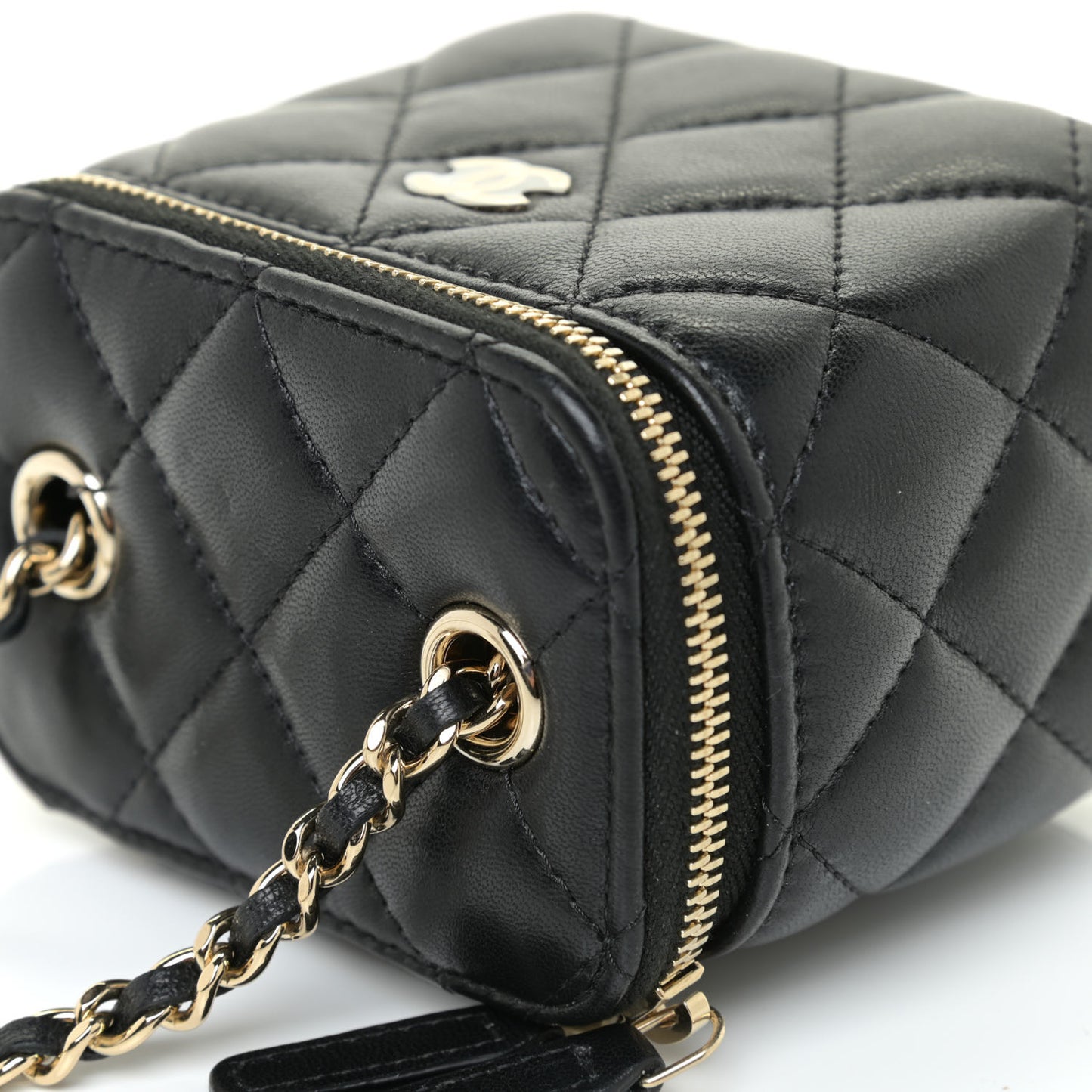 Lambskin Quilted Mini Vanity Case With Chain Black