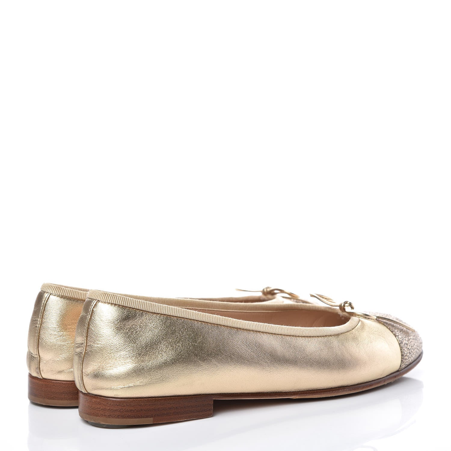 Chanel Metallic Lambskin Caviar CC Cap Toe Ballerina Flats 37.5 Light Gold 4 of 11