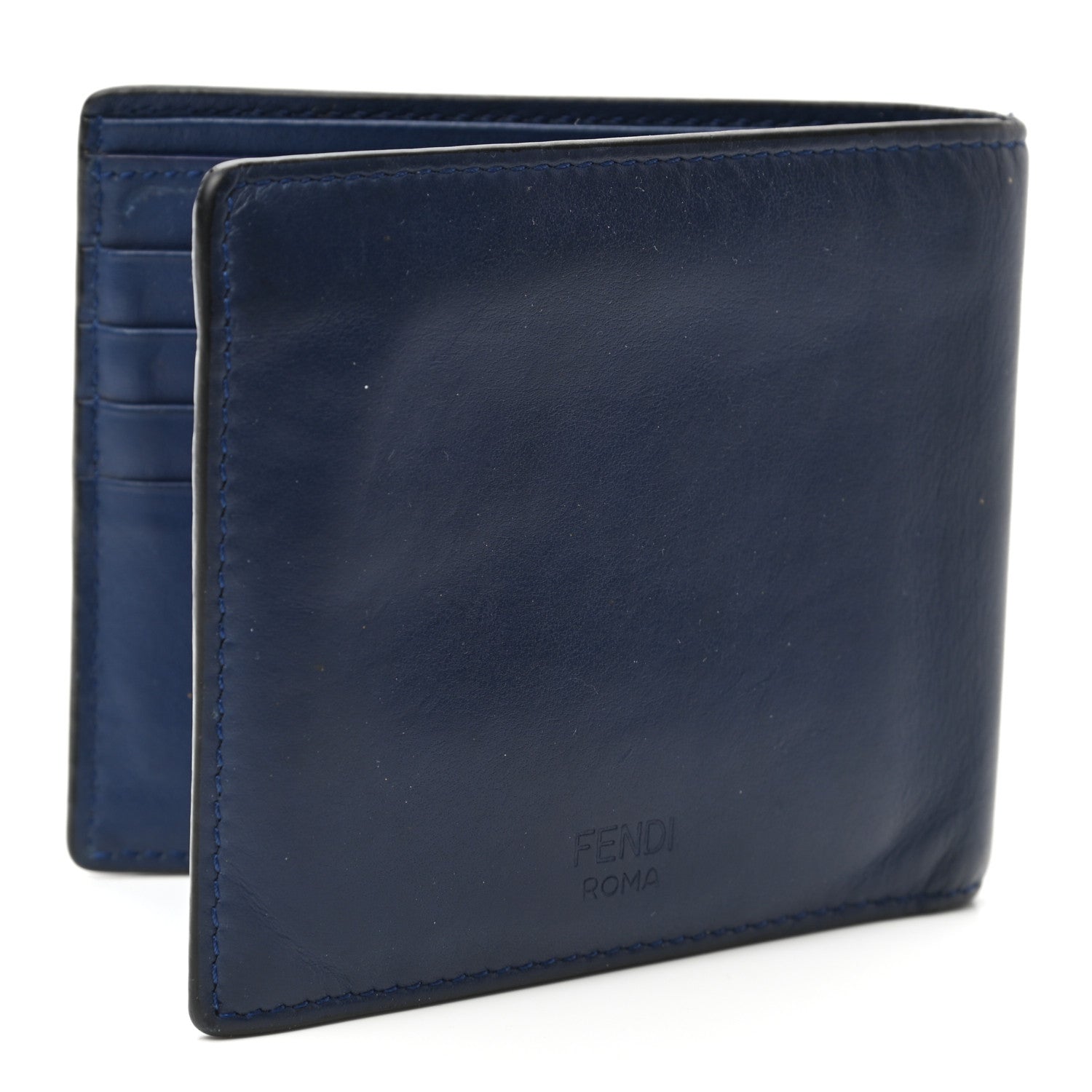 Fendi Vitello Elite Striped Eye Monster Bi-Fold Wallet Blue Multicolor 3 of 8