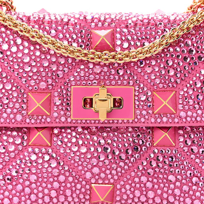 Valentino Garavani Crystal Suede Enamel Medium Roman Stud Shoulder Bag Pink PP 7 of 11