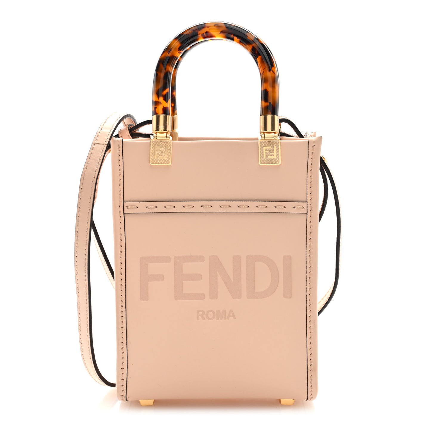 Vitello King Plexiglass Logo Embossed Mini Fendi Sunshine Shopper Tote Light Rose