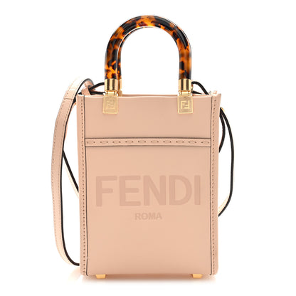 Fendi Vitello King Plexiglass Logo Embossed Mini Fendi Sunshine Shopper Tote Light Rose 1 of 10