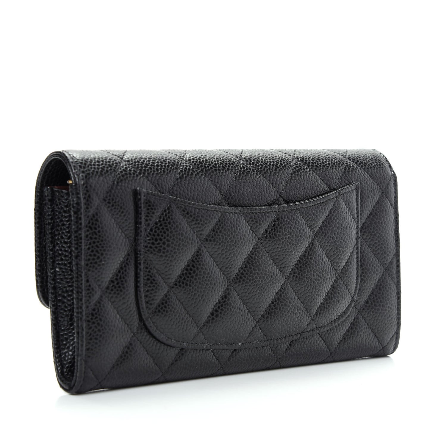 Caviar Quilted Large Gusset Flap Wallet Black