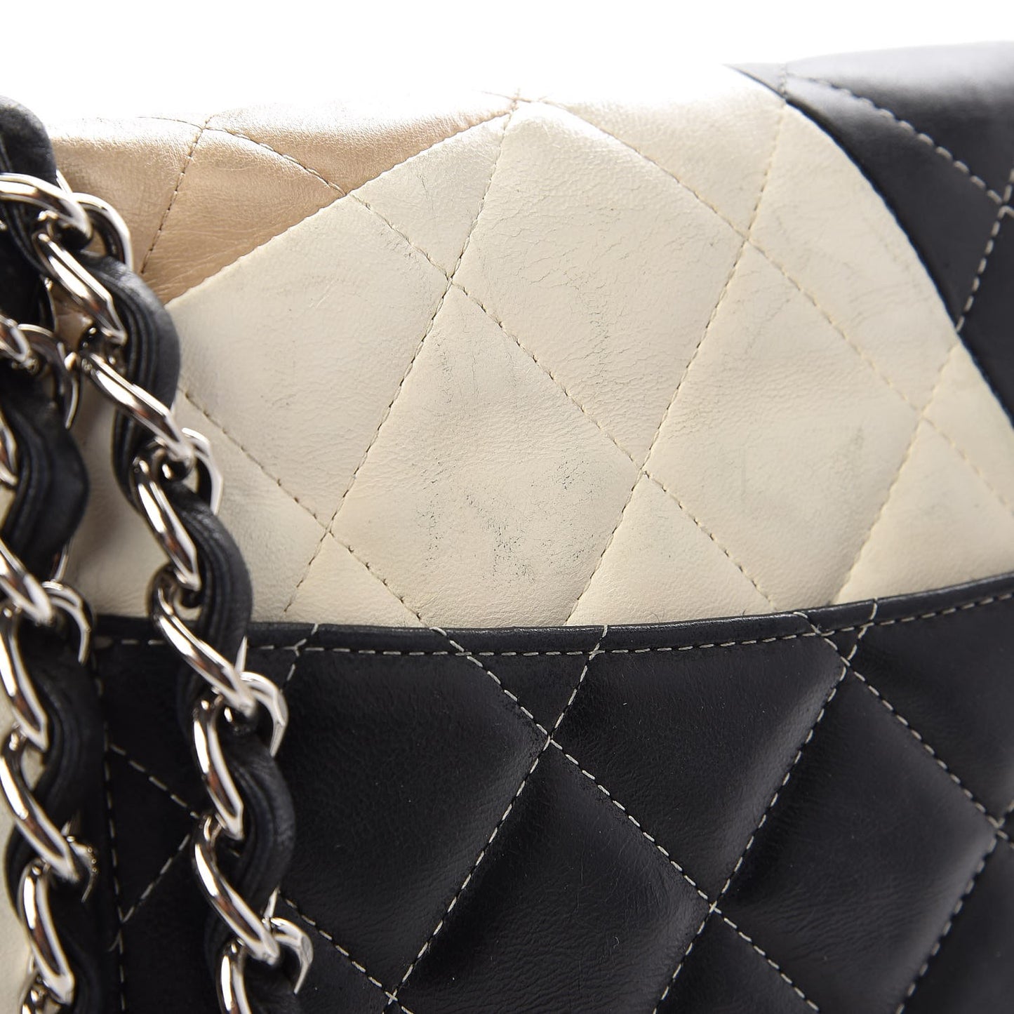 Lambskin Quilted Colorblock Jumbo Double Flap Black White Beige