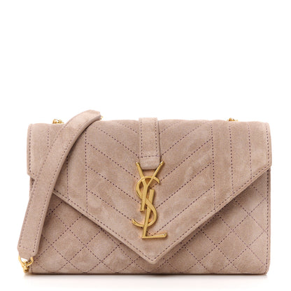 Saint Laurent Suede Mixed Matelasse Triquilt Small Monogram Envelope Satchel Rosy Sand 1 of 10