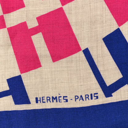 Hermes Cashmere Silk Op'H Shawl 140 Indigo Naturel Rose 3 of 5