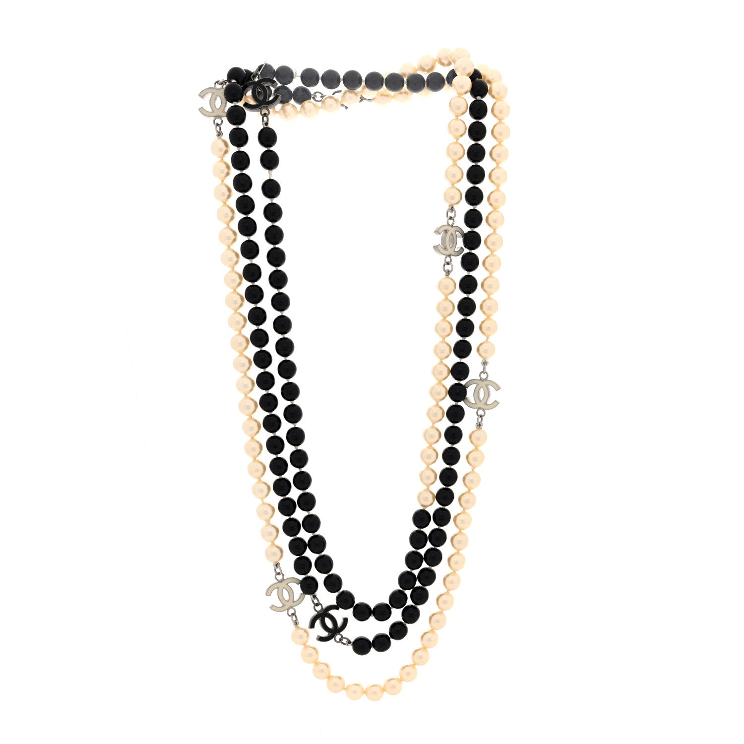 Chanel Ruthenium Pearl Beaded Enamel CC Long Necklace White Black 3 of 4