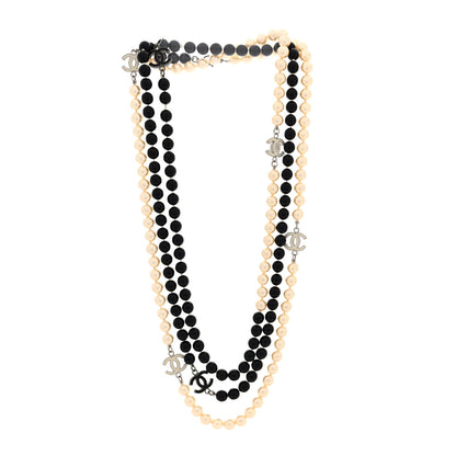 Chanel Ruthenium Pearl Beaded Enamel CC Long Necklace White Black 3 of 4