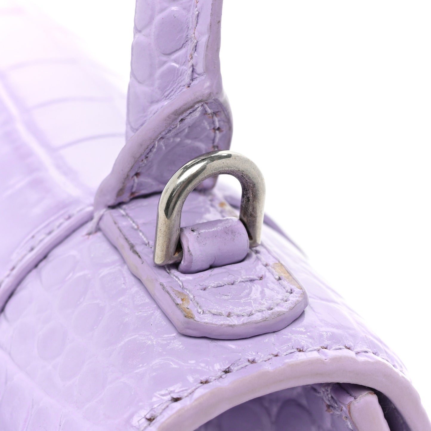 Shiny Calfskin Crocodile Embossed Hourglass Top Handle Bag XS Lilac