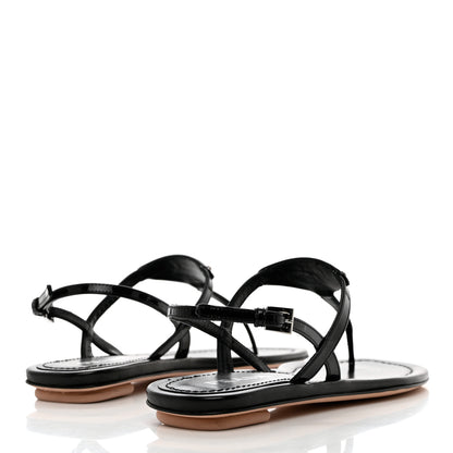 Prada Vernice Metal Triangle Logo Slingback Flat Thong Sandals 36 Black 4 of 9