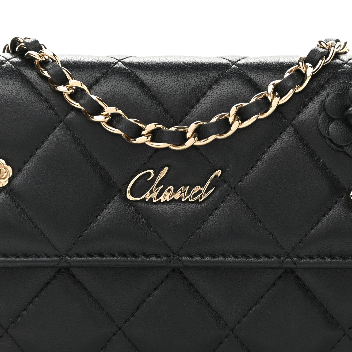 Chanel Lambskin Camellia Wallet on Chain WOC Black 9 of 12