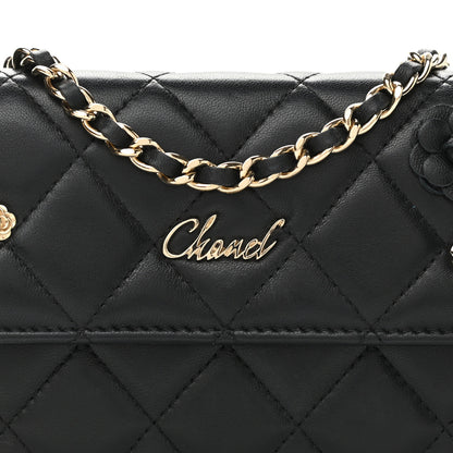 Chanel Lambskin Camellia Wallet on Chain WOC Black 9 of 12