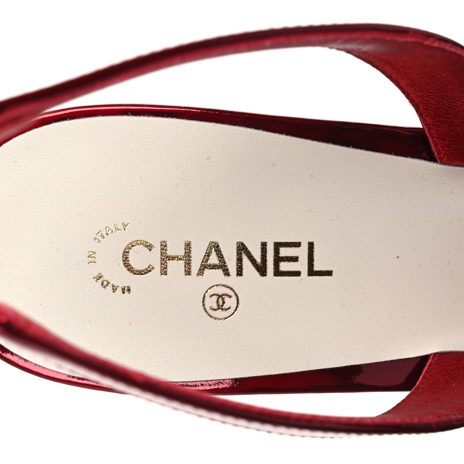 Chanel Laminated Calfskin Lambskin Cap Toe CC Slingback Pumps 40 Red Ivory 9 of 12