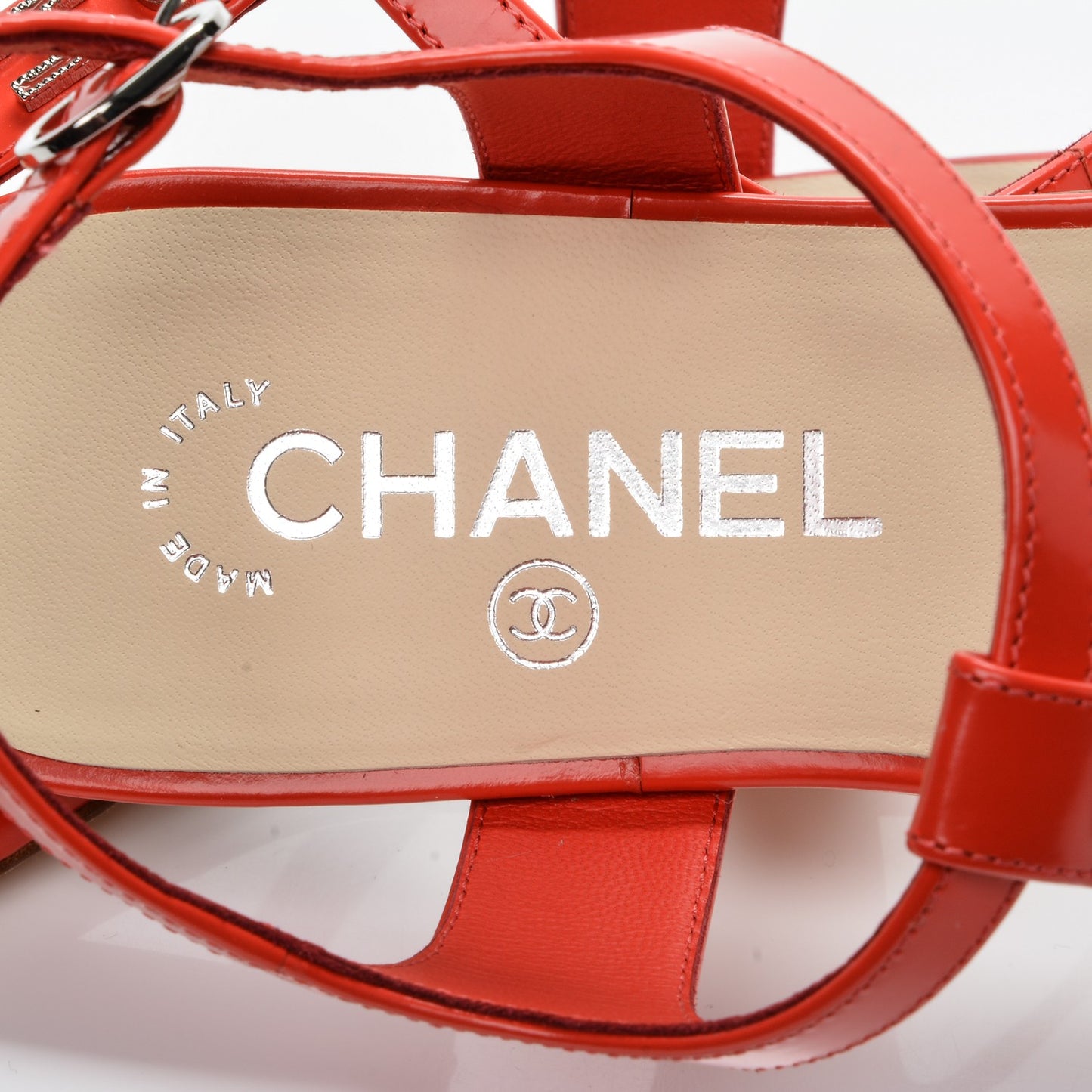 Calfskin CC Logo Thong Sandals 37 Red
