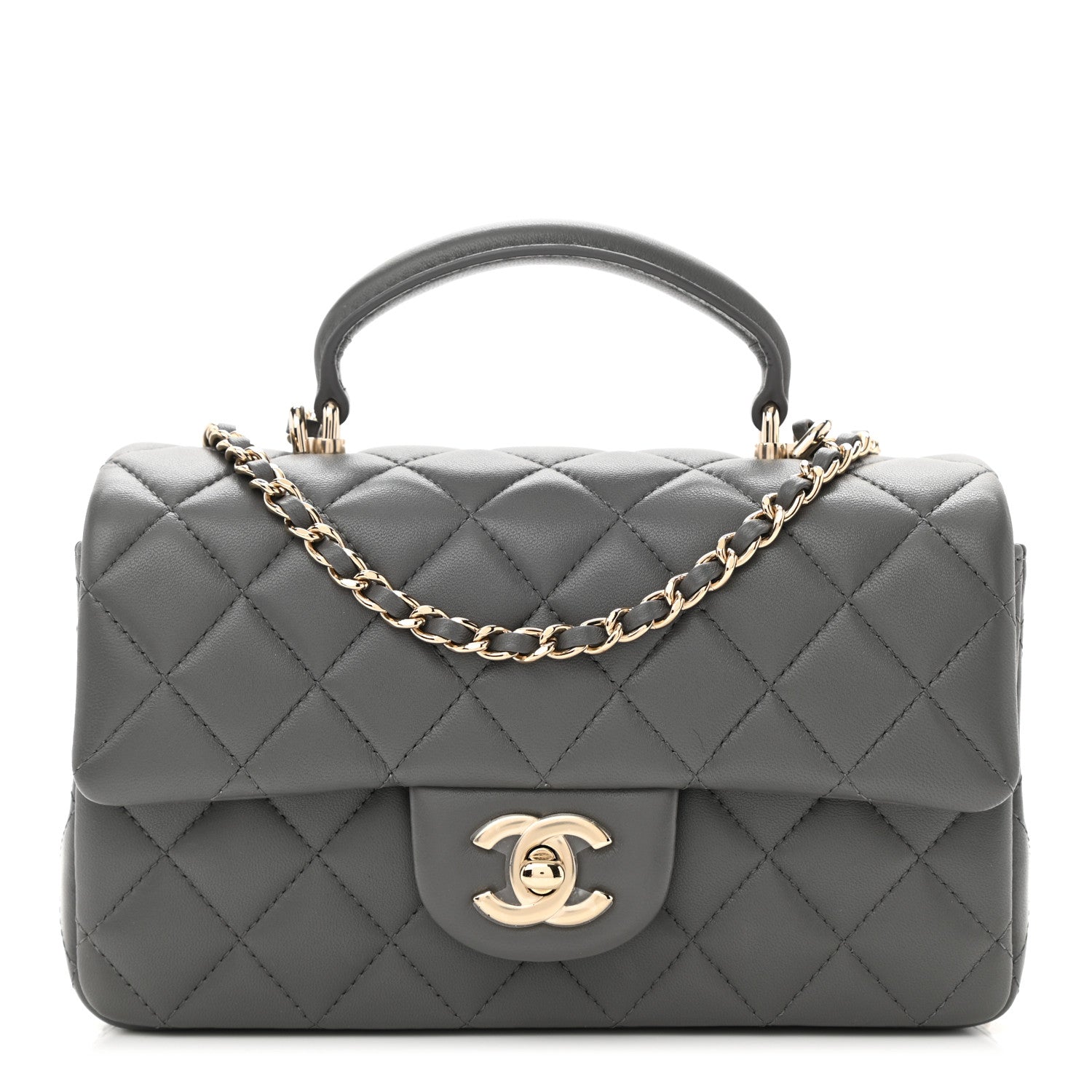 Chanel Lambskin Quilted Mini Top Handle Rectangular Flap Dark Grey 1 of 11