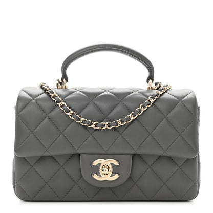 Chanel Lambskin Quilted Mini Top Handle Rectangular Flap Dark Grey 1 of 11