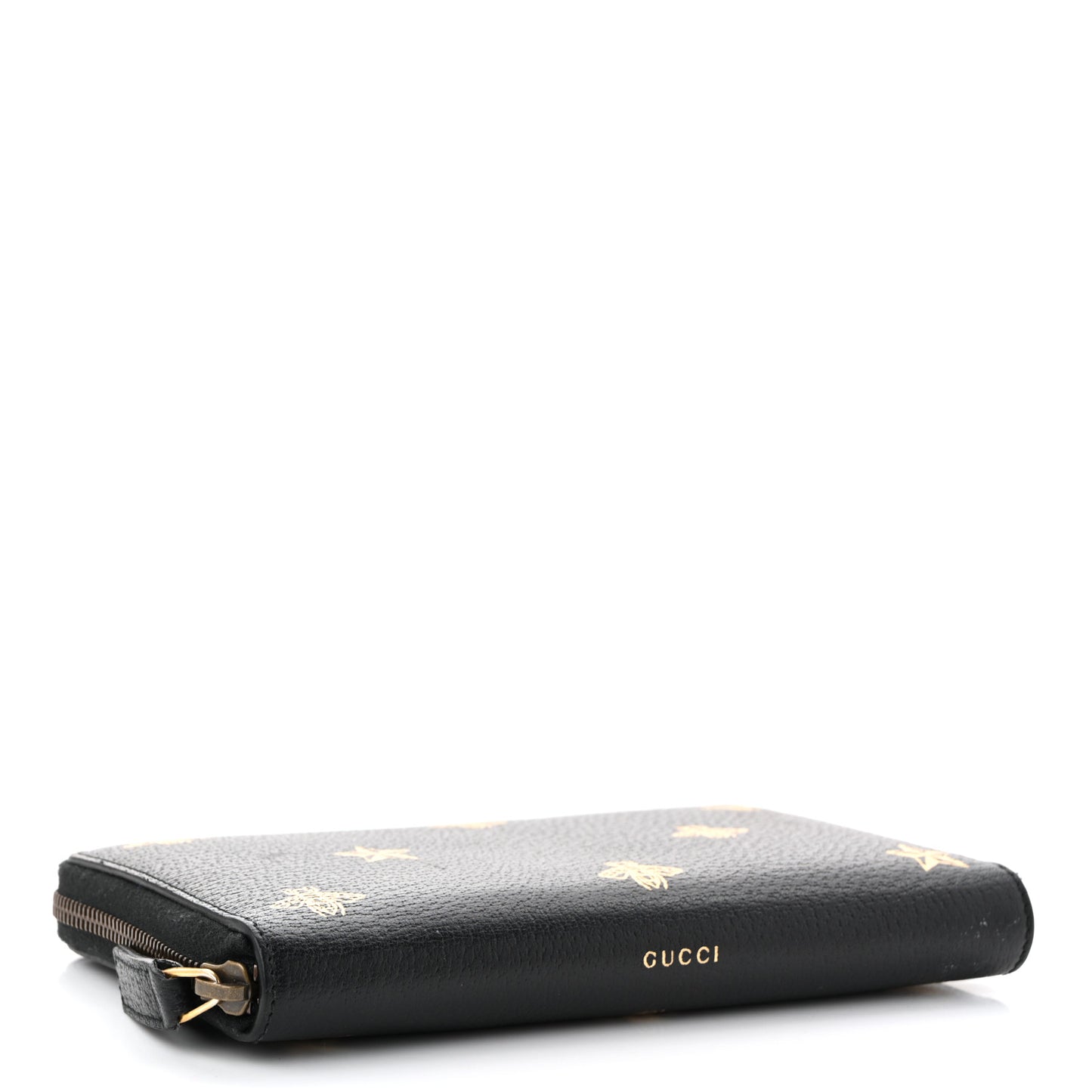 Dollar Calfskin Bee Star Zip Around Wallet Black